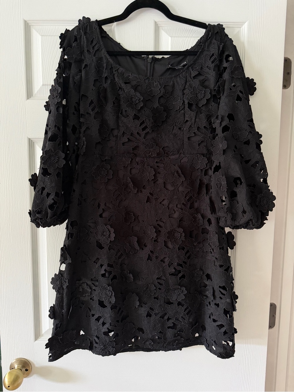 Boston Proper Black Floral Appliqué Midi Dress